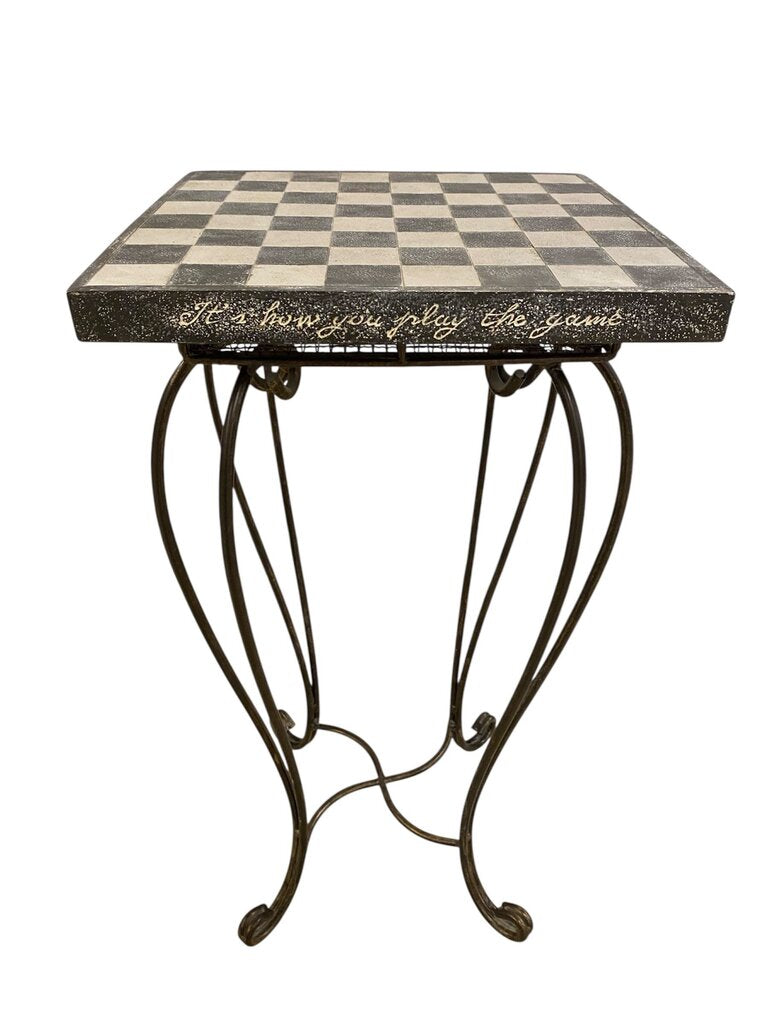 Grasslands Road Cement & Metal Checkers Table w/ Storage & Pieces 12x12x23.25"