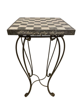 Grasslands Road Cement & Metal Checkers Table w/ Storage & Pieces 12x12x23.25"