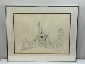 Mori Shizume St. Etienne du Mont Cathedral Paris 1969 Japanese Ink on Paper Original Drawing Rare