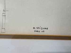 Mori Shizume St. Etienne du Mont Cathedral Paris 1969 Japanese Ink on Paper Original Drawing Rare