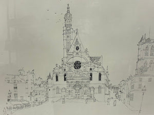 Mori Shizume St. Etienne du Mont Cathedral Paris 1969 Japanese Ink on Paper Original Drawing Rare