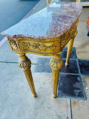 Vintage Louis XVI Style Demi Lune Marble Top Console Table 13x31x31" H