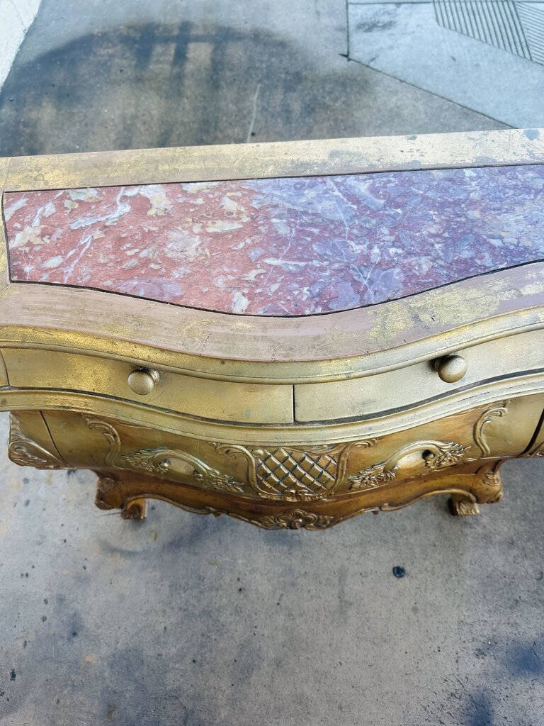 Vintage Louis XVI Style Demi Lune Marble Top Console Table 13x31x31" H