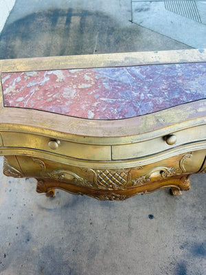 Vintage Louis XVI Style Demi Lune Marble Top Console Table 13x31x31" H