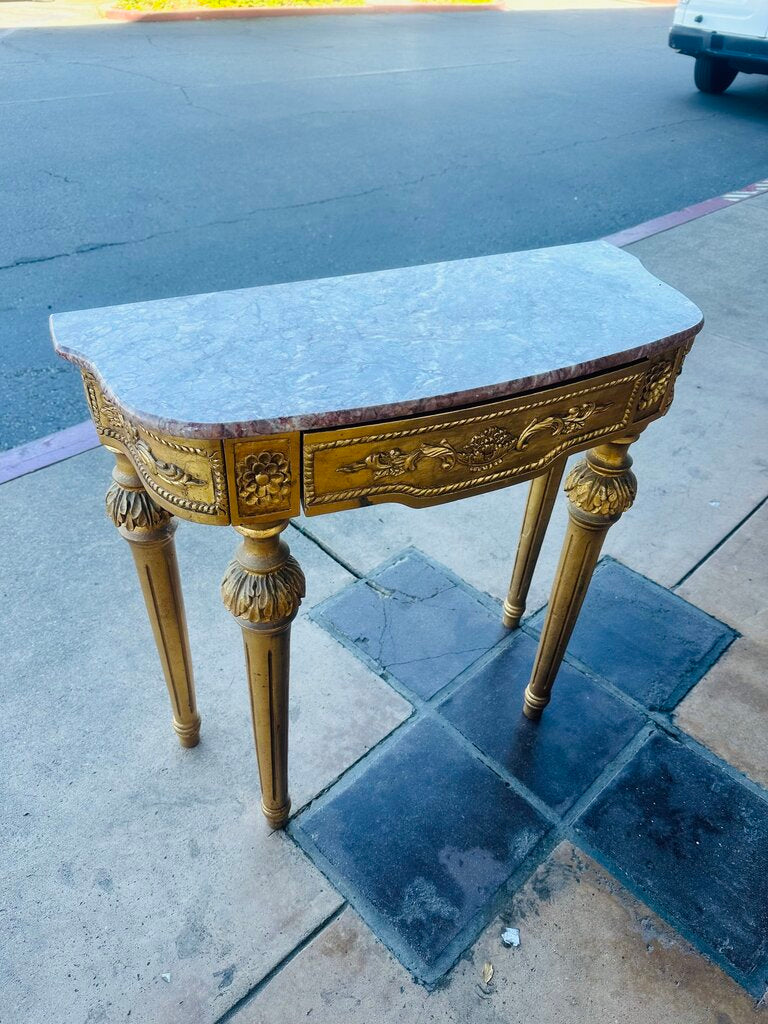 Vintage Louis XVI Style Demi Lune Marble Top Console Table 13x31x31" H