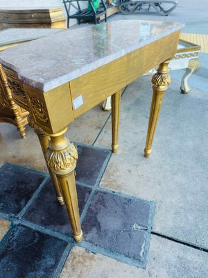 Vintage Louis XVI Style Demi Lune Marble Top Console Table 13x31x31" H