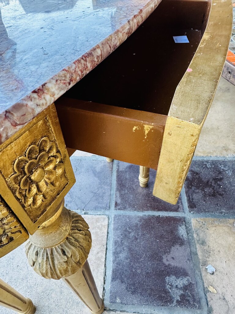 Vintage Louis XVI Style Demi Lune Marble Top Console Table 13x31x31" H