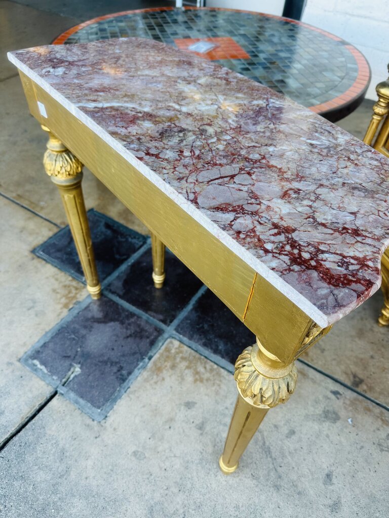 Vintage Louis XVI Style Demi Lune Marble Top Console Table 13x31x31" H