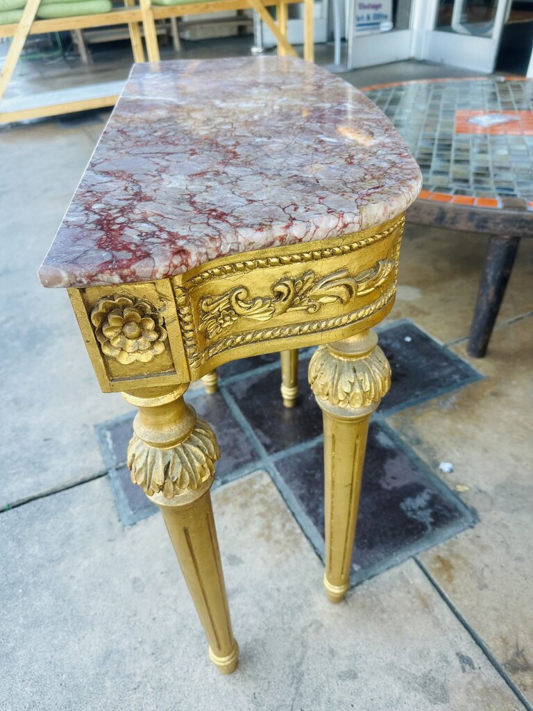 Vintage Louis XVI Style Demi Lune Marble Top Console Table 13x31x31" H