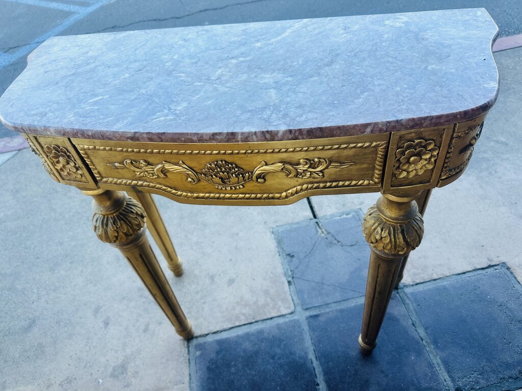 Vintage Louis XVI Style Demi Lune Marble Top Console Table 13x31x31" H