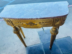 Vintage Louis XVI Style Demi Lune Marble Top Console Table 13x31x31" H