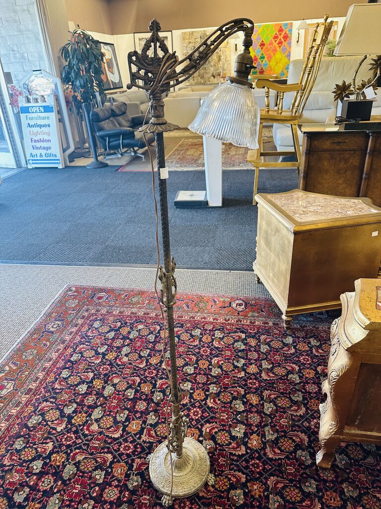1920 Art Nouveau Style Brass Bridge Floor Lamp 57" H