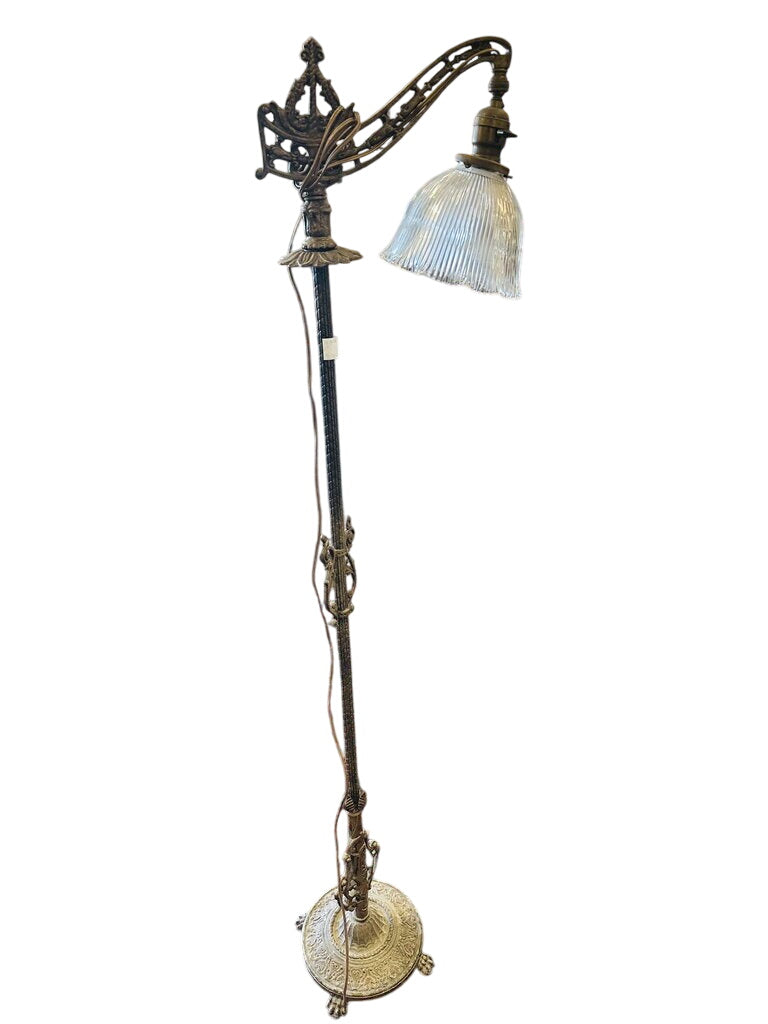 1920 Art Nouveau Style Brass Bridge Floor Lamp 57" H