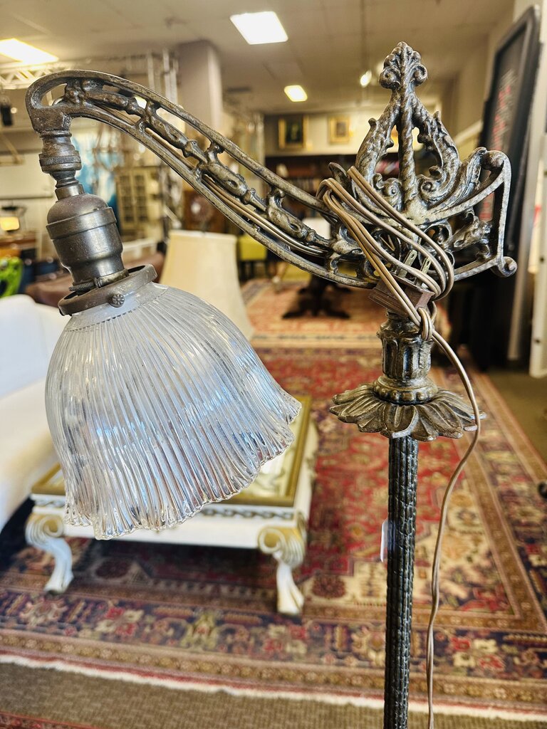 1920 Art Nouveau Style Brass Bridge Floor Lamp 57" H
