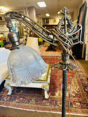 1920 Art Nouveau Style Brass Bridge Floor Lamp 57" H