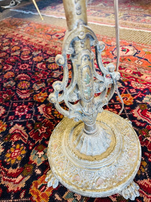1920 Art Nouveau Style Brass Bridge Floor Lamp 57" H