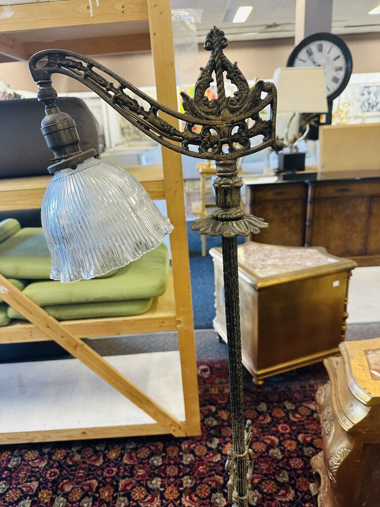 1920 Art Nouveau Style Brass Bridge Floor Lamp 57" H