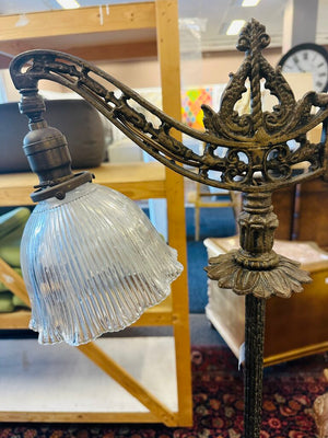 1920 Art Nouveau Style Brass Bridge Floor Lamp 57" H