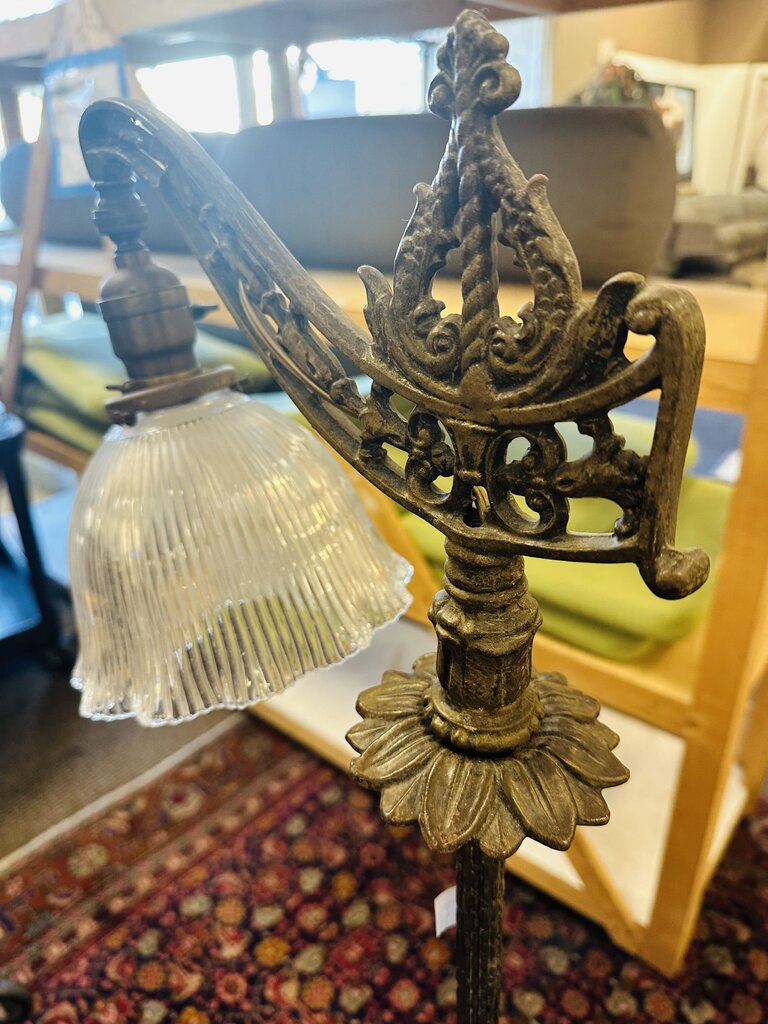 1920 Art Nouveau Style Brass Bridge Floor Lamp 57" H