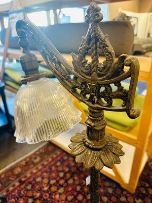 1920 Art Nouveau Style Brass Bridge Floor Lamp 57" H