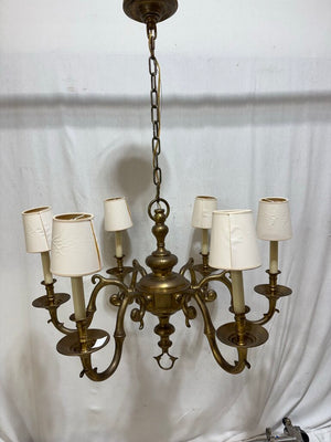 Vintage Solid Brass Scrolled 6 Arm Candlestick Style Chandelier