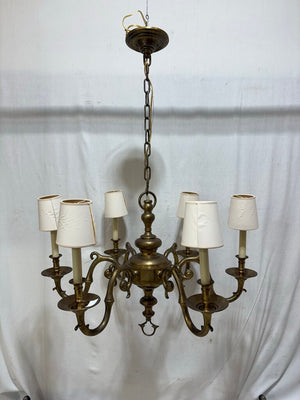 Vintage Solid Brass Scrolled 6 Arm Candlestick Style Chandelier