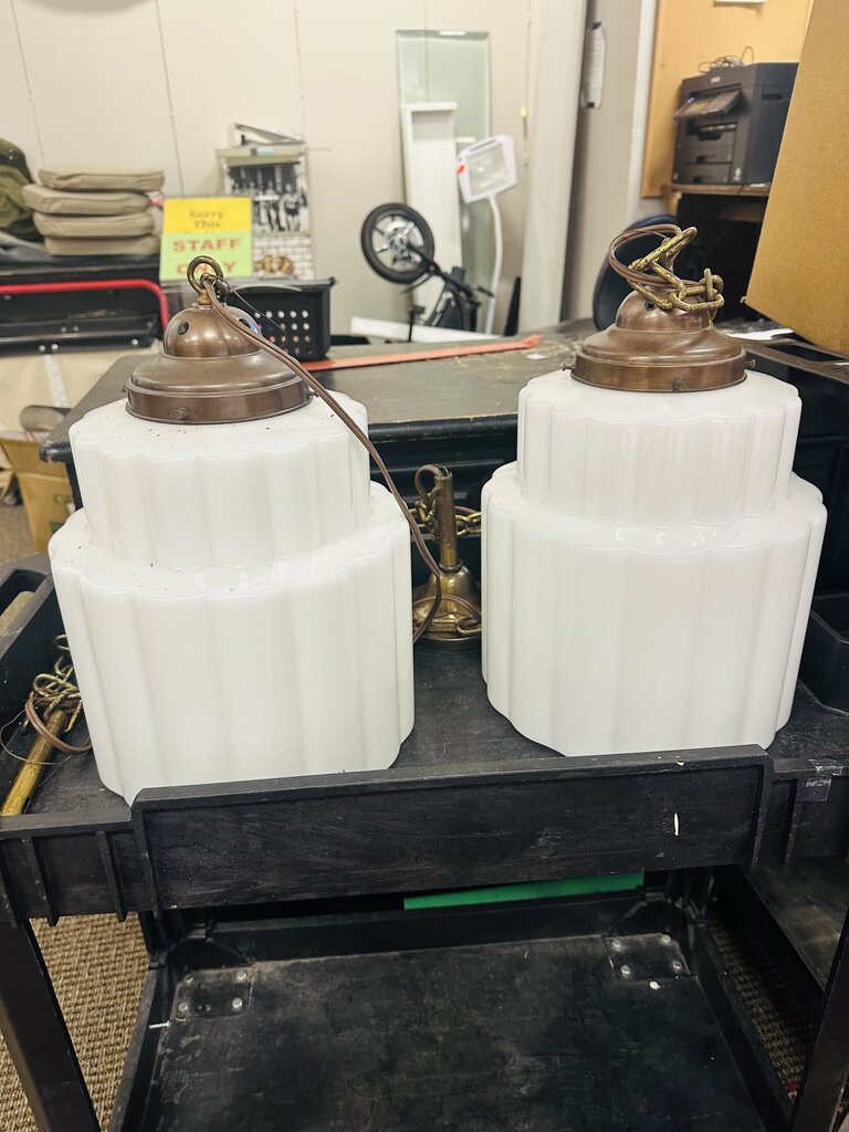 Art Deco White Pendent Lights (pair)