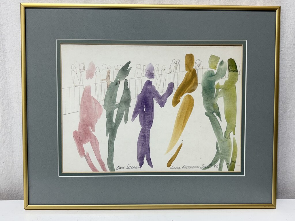 Gena Fossheim Scott "Bar Scene" Original Mixed Media Watercolor & Pencil