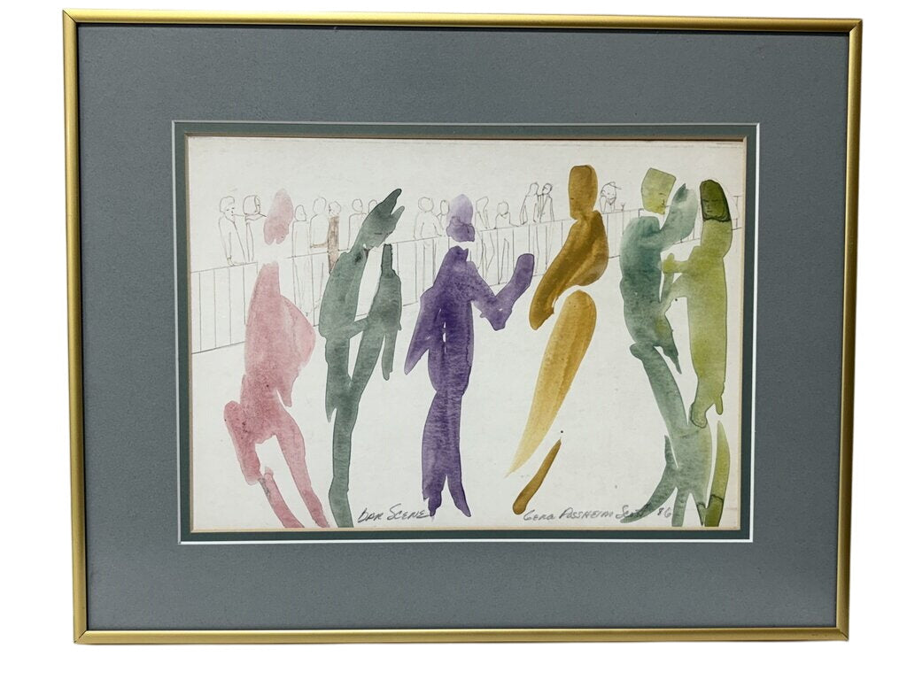 Gena Fossheim Scott "Bar Scene" Original Mixed Media Watercolor & Pencil by Miss Daisy's Consignment & Auction House