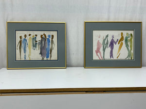 Gena Fossheim Scott "Bar Scene" Original Mixed Media Watercolor & Pencil