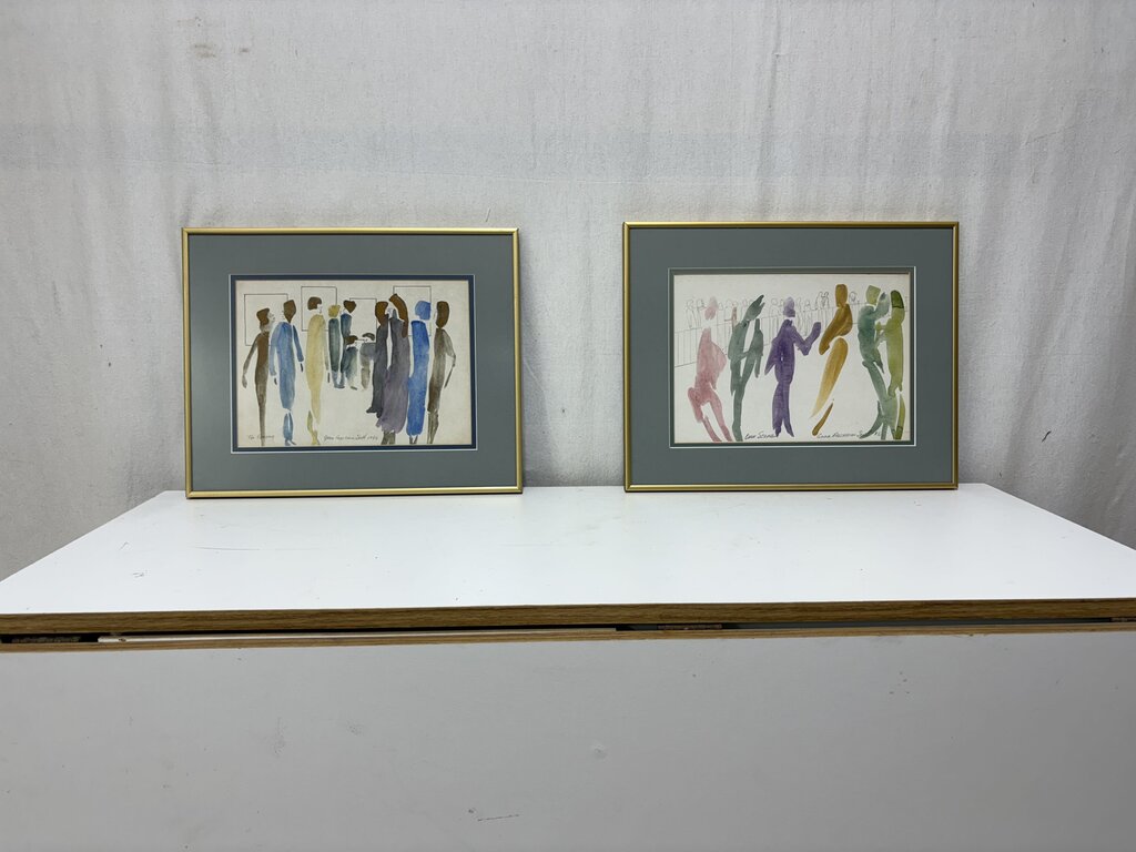 Gena Fossheim Scott "Bar Scene" Original Mixed Media Watercolor & Pencil