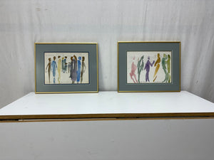 Gena Fossheim Scott "Bar Scene" Original Mixed Media Watercolor & Pencil