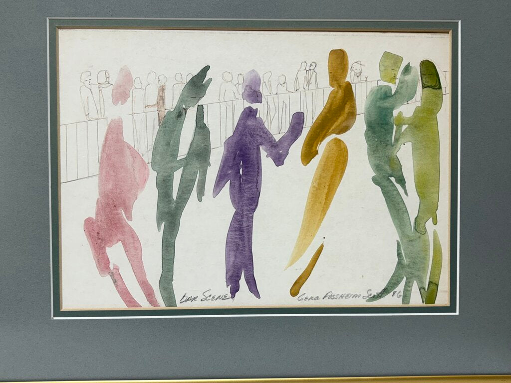 Gena Fossheim Scott "Bar Scene" Original Mixed Media Watercolor & Pencil