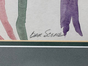 Gena Fossheim Scott "Bar Scene" Original Mixed Media Watercolor & Pencil