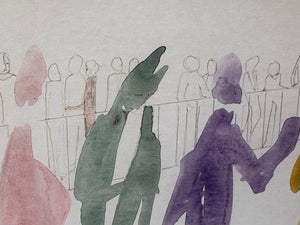 Gena Fossheim Scott "Bar Scene" Original Mixed Media Watercolor & Pencil