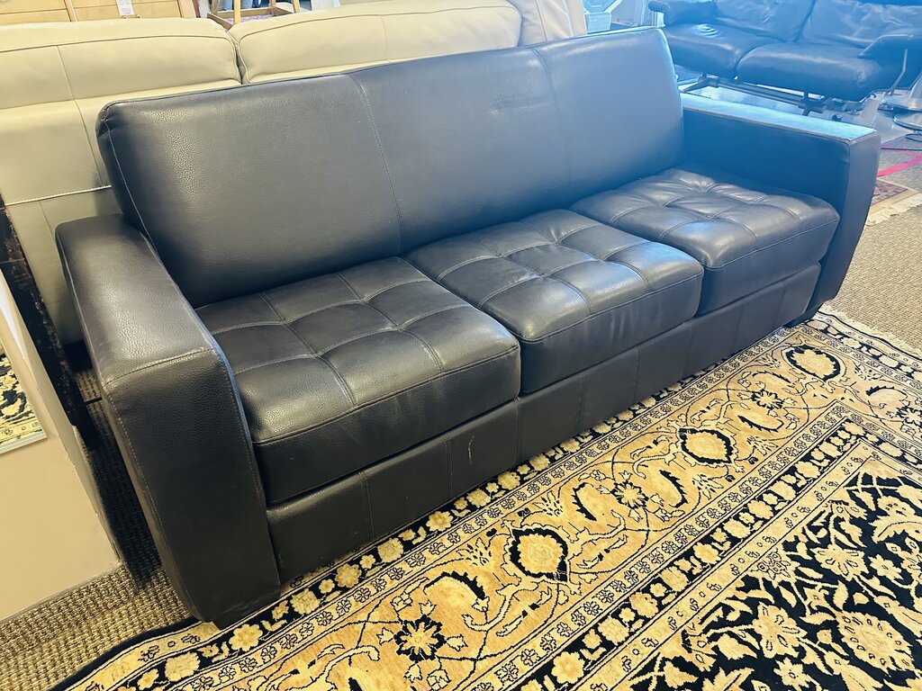 Black Square Arm Tufted Leather Sofa