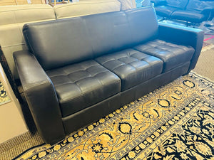 Black Square Arm Tufted Leather Sofa