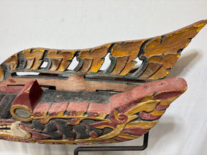 Antique East Asian Carved & Painted Dragon Barong Mask Mounted on Stand
