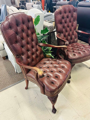 Vintage Schafer Bros.Tufted Naugahide Chairs Pair (Damage)