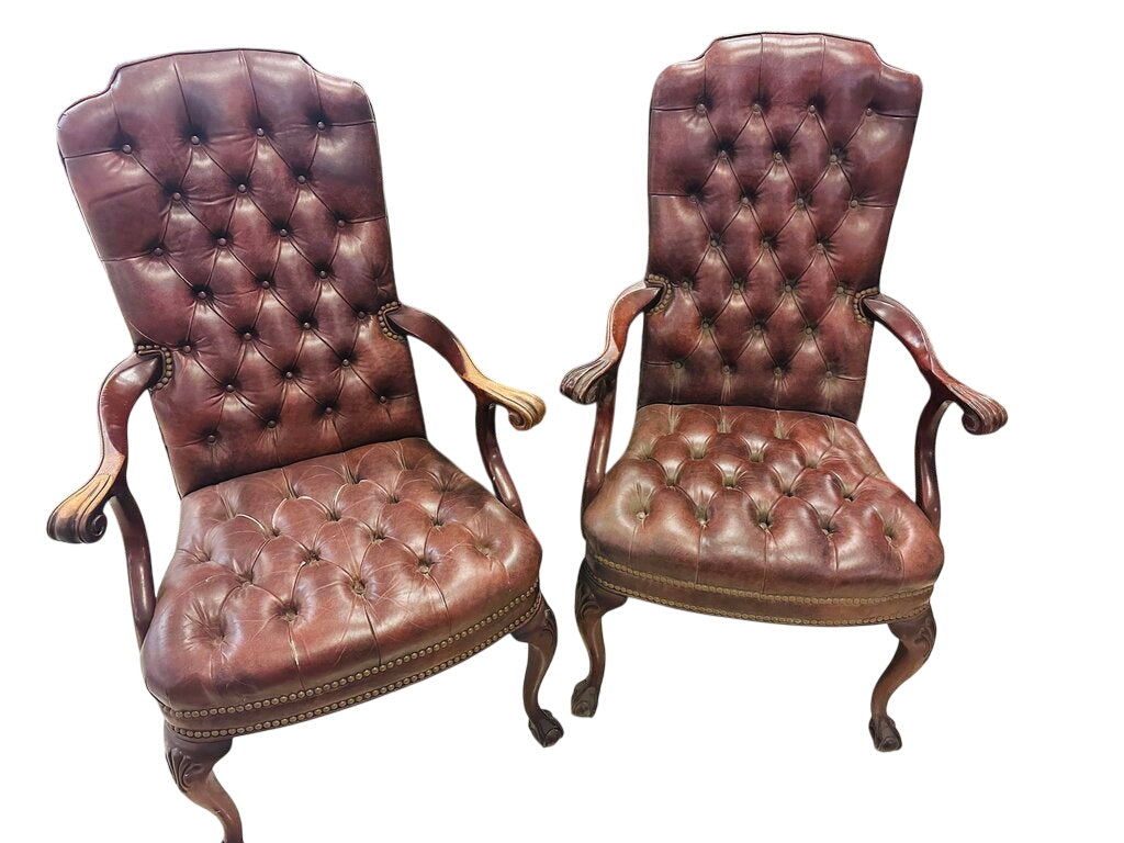 Vintage Schafer Bros.Tufted Naugahide Chairs Pair (Damage)