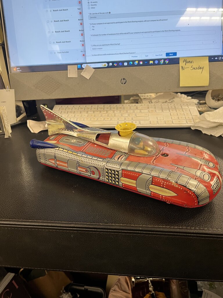 Vintage Astronef Electronic Spaceship Tin Toy