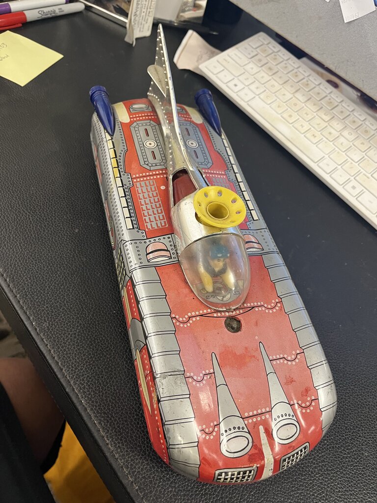 Vintage Astronef Electronic Spaceship Tin Toy