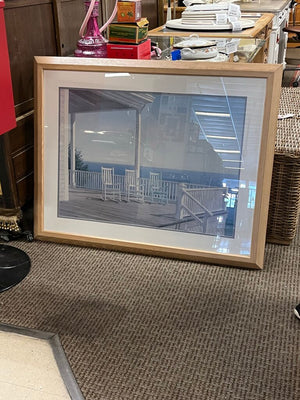 Daniel Pollera 3 Chairs On Porch Print Oak Frame 41.5x33