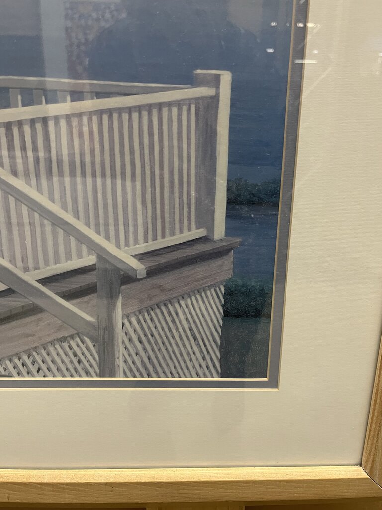 Daniel Pollera 3 Chairs On Porch Print Oak Frame 41.5x33