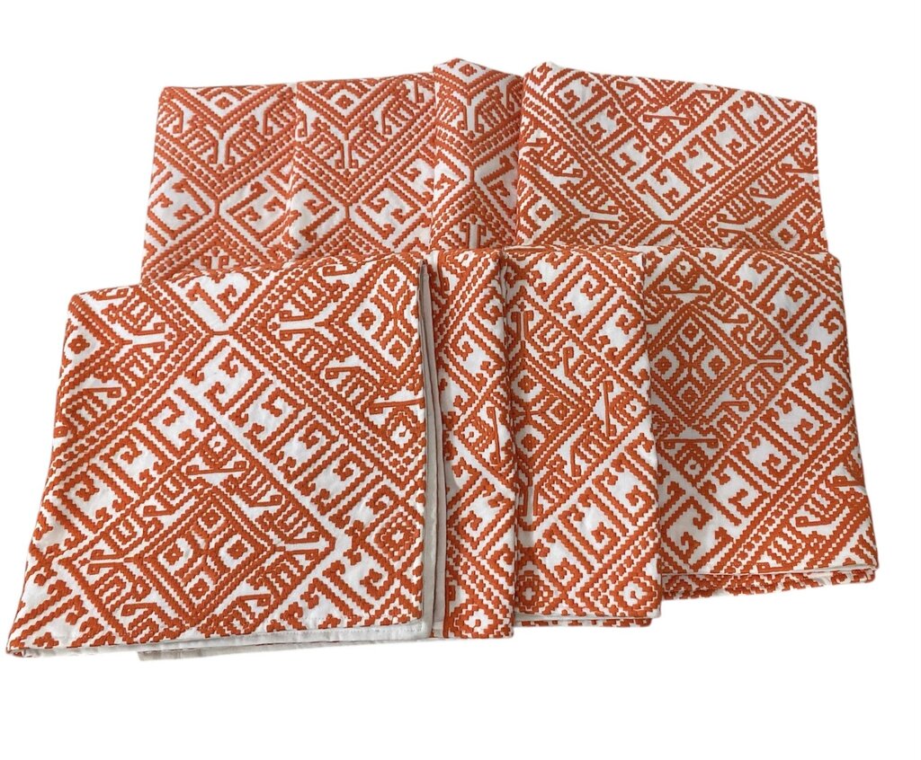 Williams Sonoma Fez Orange Embroidered Pillow Cover 24x24 (Each)