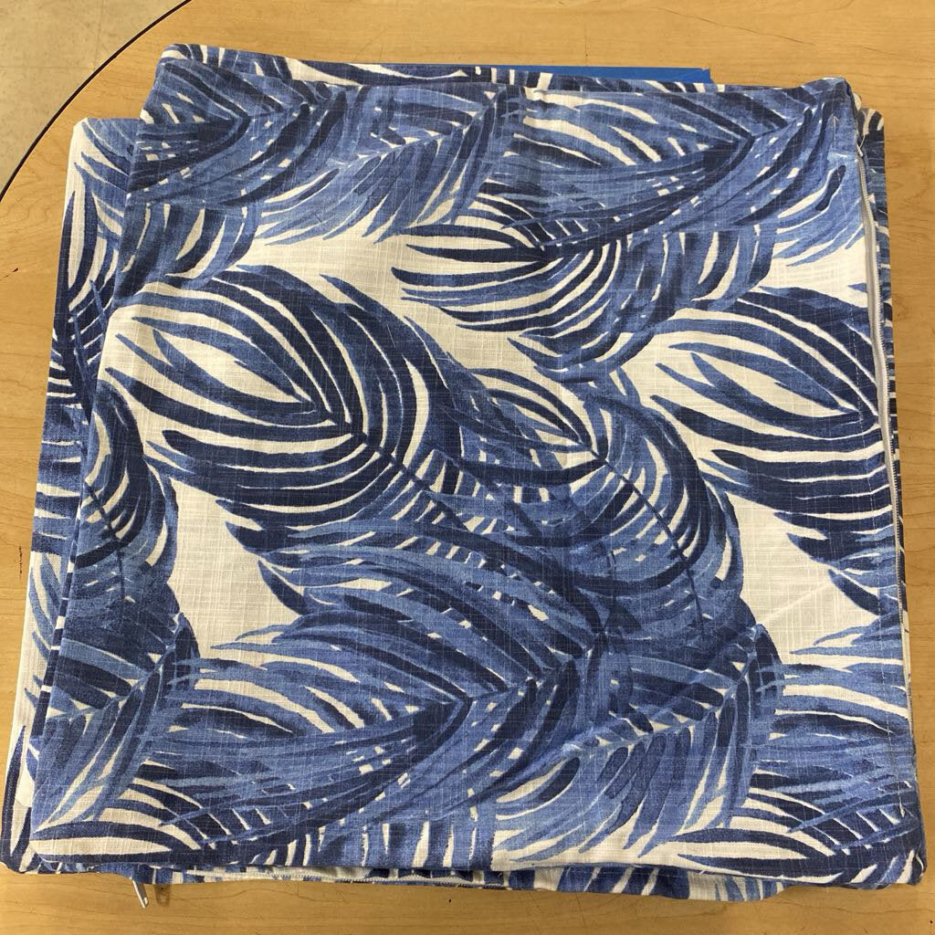 Palm Leaf Throw Pillow Cover 17" Blue White