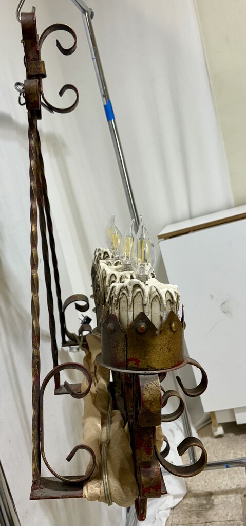 Wrough Iron Medieval Style Wall Mounted 5 Lamp Chandelier