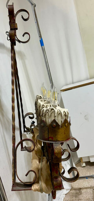 Wrough Iron Medieval Style Wall Mounted 5 Lamp Chandelier