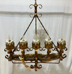 Wrough Iron Medieval Style Wall Mounted 5 Lamp Chandelier