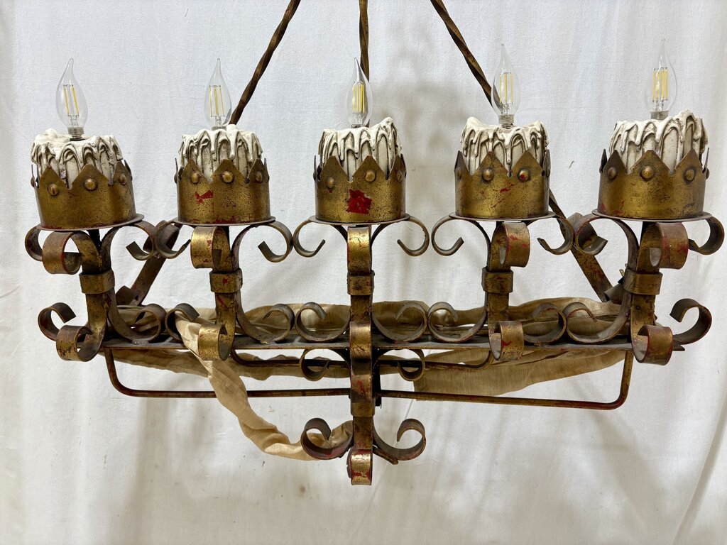 Wrough Iron Medieval Style Wall Mounted 5 Lamp Chandelier